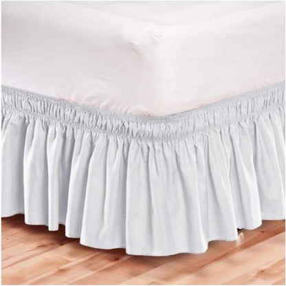 Pleated Three Sides Fabrics Wrap Around Style Egyptian Cotton Elastic 17 inch Drop Dust Bed Skirt for Twin/Full,Queen,King Size Beds(King, White)