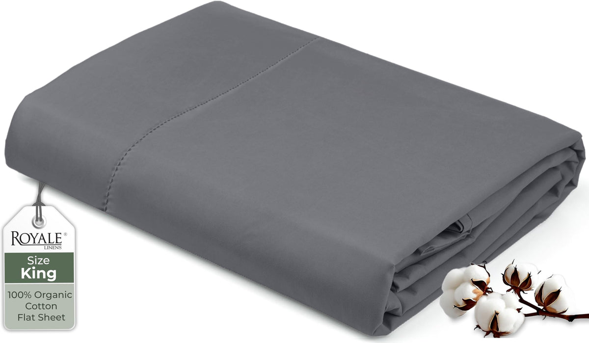 Royale Linens 100% Organic Cotton Queen Flat Sheet Only - Super Soft - Percale Top Sheets - Queen Flat Sheet Sold Separately - Breathable, Cool & Crisp White Sheets Only (90" x 102", White)