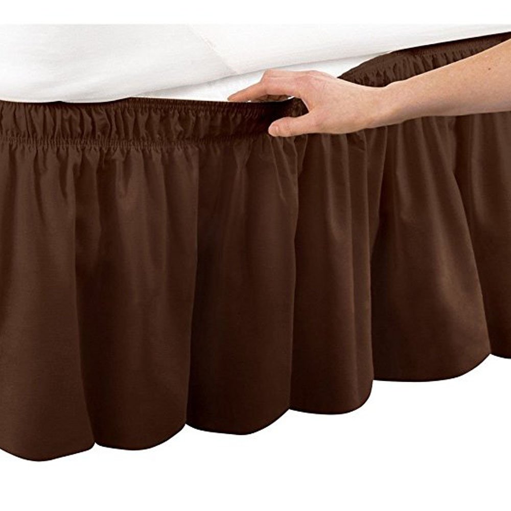 Pleated Three Sides Fabrics Wrap Around Style Egyptian Cotton Elastic 17 inch Drop Dust Bed Skirt for Twin/Full,Queen,King Size Beds(King, White)