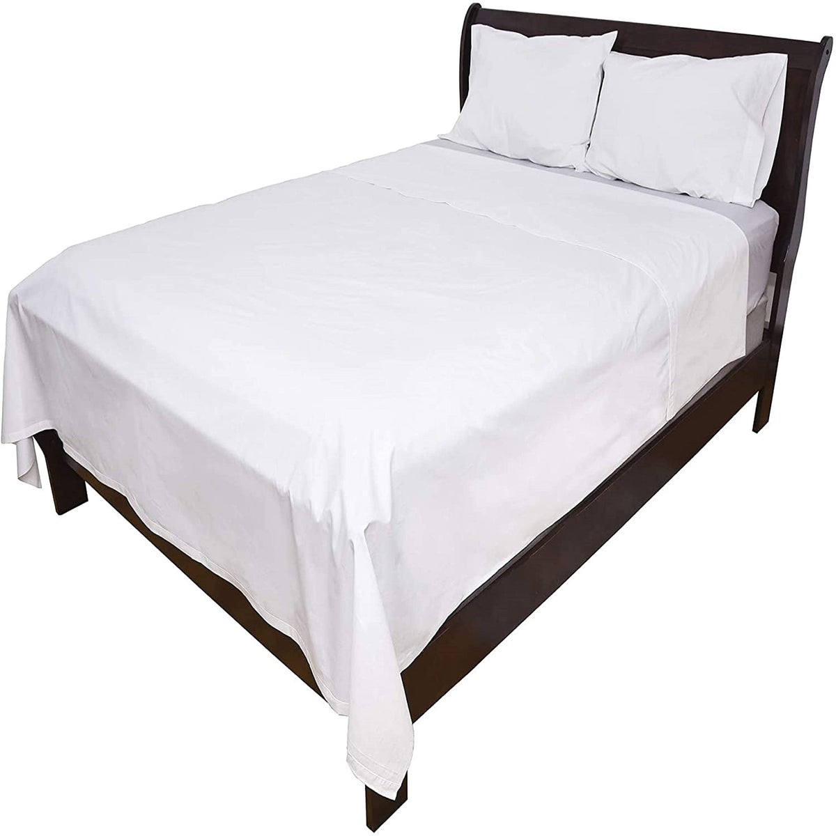 Pacific Linens 1-Piece Flat Bed Sheets - White Poly Cotton, 66 x104 inch Twin Size