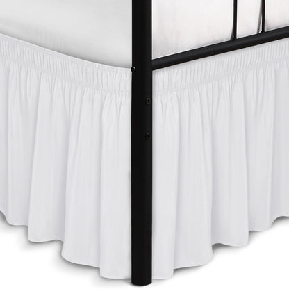Wrap Around Queen Size Bed Skirt Split Corner 15" Drop-Elastic Dust Ruffle