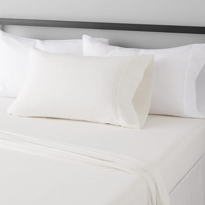 Amazon Basics Lightweight Breathable Wrinkle-Free Brushed Microfiber 3-Piece Bed Sheet Set with 14-Inch Deep Pockets, Twin, Bright White, Solid