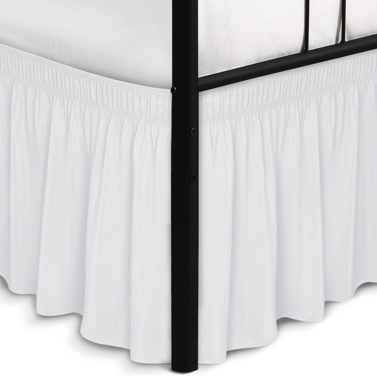 Wrap Around Queen Size Bed Skirt Split Corner 15" Drop-Elastic Dust Ruffle