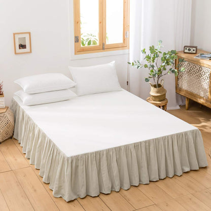 BISELINA French Linen Wrap Around Bed Skirt with Pleated Corner 14-Inch Tailored Drop Natural Flax Cotton Blend Basic Soft Cozy (14" Queen, Linen)