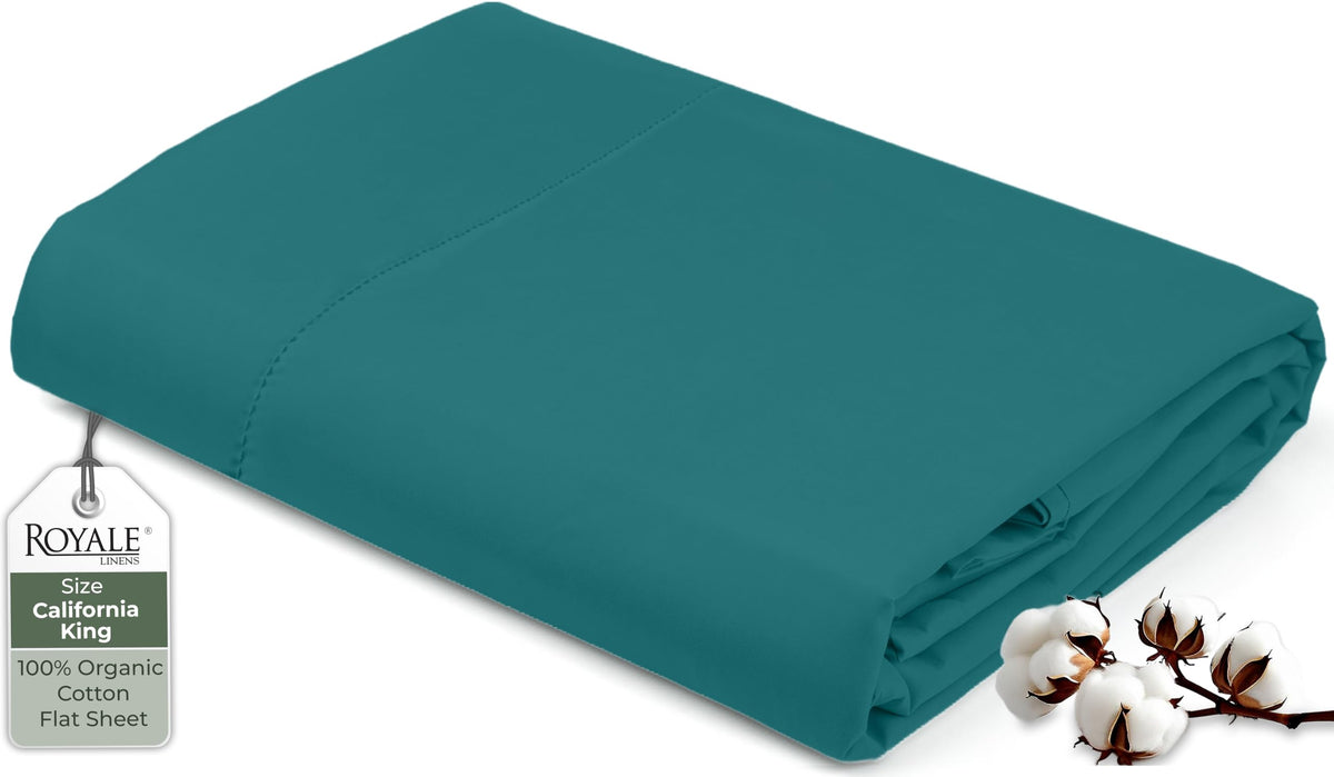 Royale Linens 100% Organic Cotton Queen Flat Sheet Only - Super Soft - Percale Top Sheets - Queen Flat Sheet Sold Separately - Breathable, Cool & Crisp White Sheets Only (90" x 102", White)