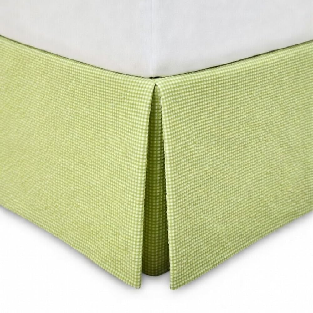 Barefoot Bungalow Coastal Life 100% Cotton Seersucker Gingham Bed Skirt, 15 in. L, Queen, Light Green