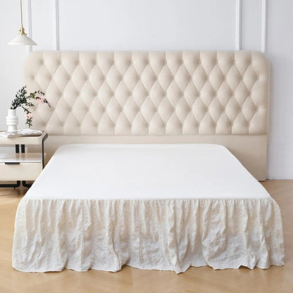 Full Bed Skirt, Crinkle Textured Stripe Bed Skirt with Platform, Ivory