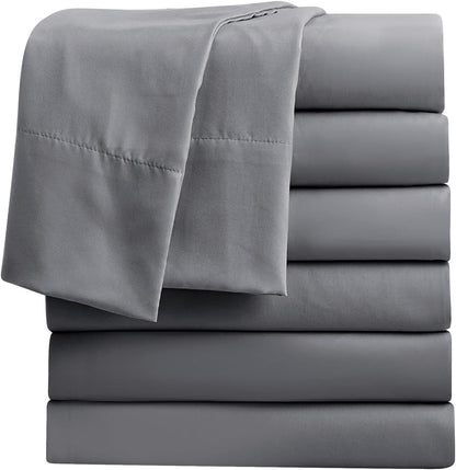 FreshCulture Full Flat Sheets Only, Pack of 6, Soft Microfiber Bedding Sheets for Home, Salons, Hotels, Bulk Flat Sheets Only Full Size (Dark Grey)