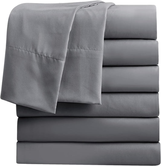 FreshCulture Full Flat Sheets Only, Pack of 6, Soft Microfiber Bedding Sheets for Home, Salons, Hotels, Bulk Flat Sheets Only Full Size (Dark Grey)