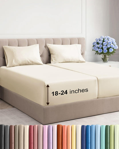 Extra Deep King Sheet Set - 4 Piece Breathable & Cooling - Antique White