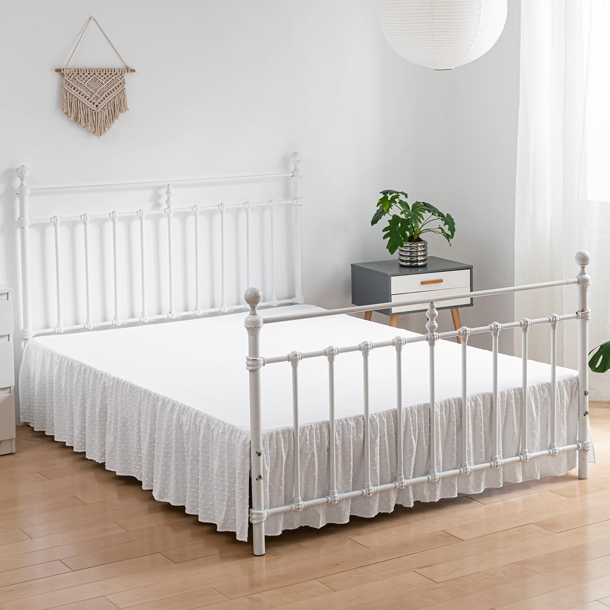 Tufted Dot Bed Skirt Queen Size - Ruffled Bed Skirt with Split Corners