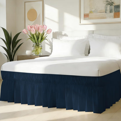 Queen Bed Skirt with Elastic Strap, Ruffle Bed Skirting Queen Size 16" Drop