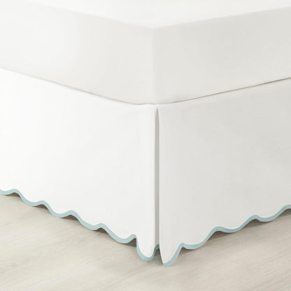 Lush Decor Coastal Chic Scalloped Edge Linen-Textured Bed Skirt Single, Queen Blue & White - White Bed Skirt Queen Size - Coastal Decor - Wrap Around Bed Skirt