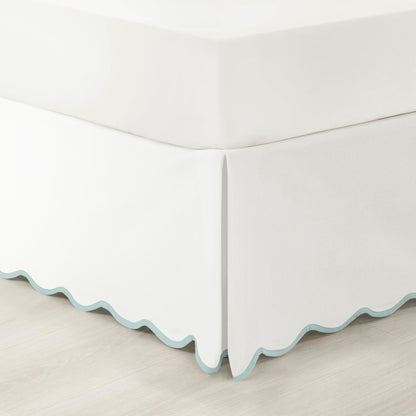 Lush Decor Coastal Chic Scalloped Edge Linen-Textured Bed Skirt Single, Queen Blue & White - White Bed Skirt Queen Size - Coastal Decor - Wrap Around Bed Skirt