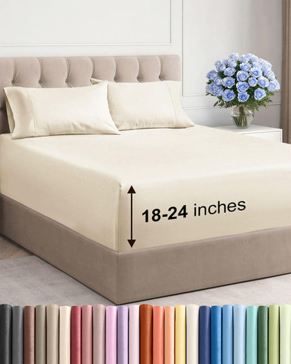 Extra Deep King Sheet Set - 4 Piece Breathable & Cooling - Antique White