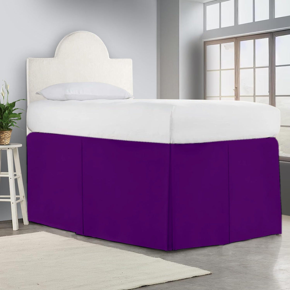 Crown Collection Full XL 32" Inch Drop Long Dorm Bed Skirt, Split Corner & Box Plated College Dorm Room Bed Skirts, Split Corner, Easy Care, No Wrinkle Microfiber Bed Skirt