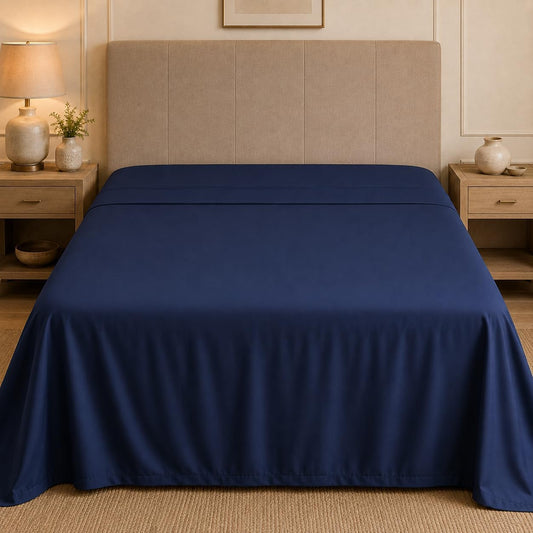 Twin Size Flat Sheets Only Hotel Quality Luxury Single Wrinkle Free & Fade Resistant Flat Sheet - Extra Soft, Breathable Bedding for Easy Care Bed Sheet Navy Blue Flat Sheet Only