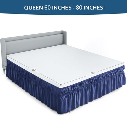 Queen Bed Skirt 16 Inch Drop, Wrap Around Dust Ruffle with Elastic Band