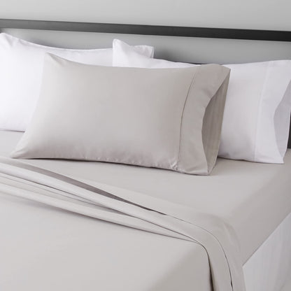 Amazon Basics Lightweight Breathable Wrinkle-Free Brushed Microfiber 3-Piece Bed Sheet Set with 14-Inch Deep Pockets, Twin, Bright White, Solid