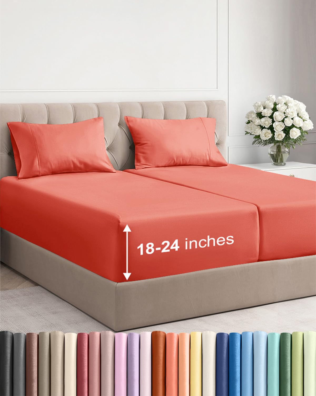 Extra Deep King Sheet Set - 4 Piece Breathable & Cooling - Antique White