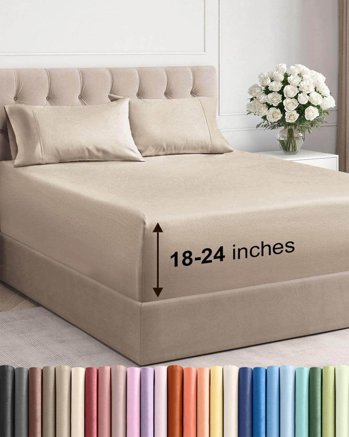 Extra Deep King Sheet Set - 4 Piece Breathable & Cooling - Antique White