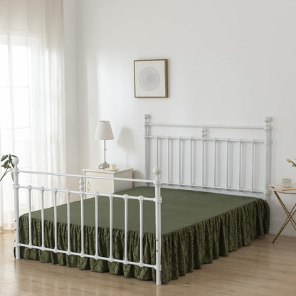 Bed Skirt King Size Ruffled Bed Skirt with Split Corners, Olive Green