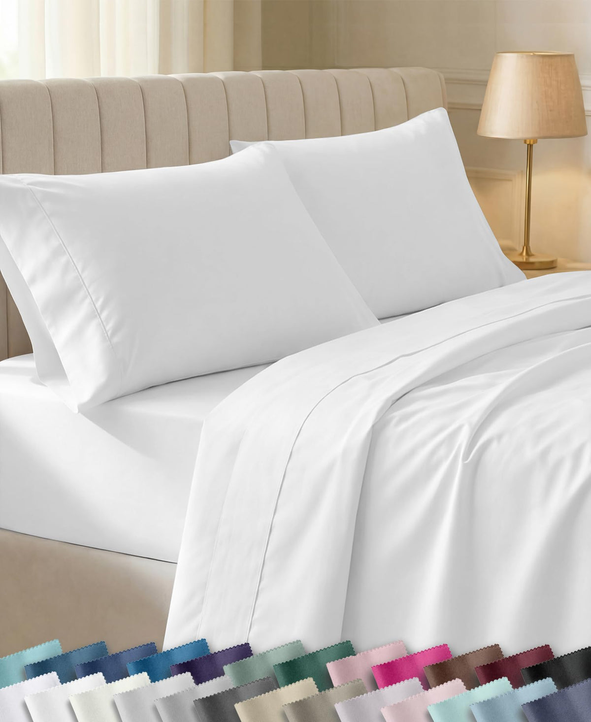California Design Den Soft 100% Cotton Sateen Queen Bed Sheets Set, White