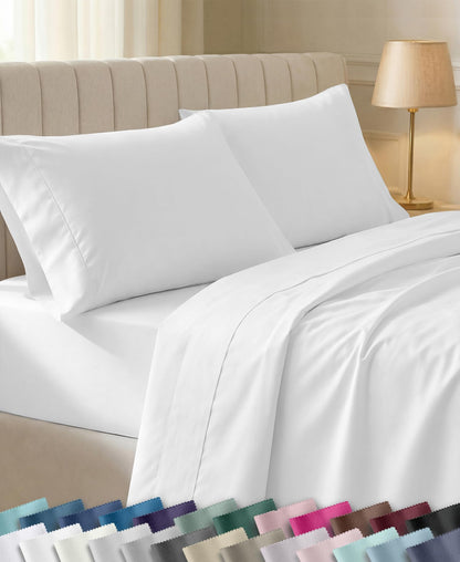 California Design Den Soft 100% Cotton Sateen Queen Bed Sheets Set, White