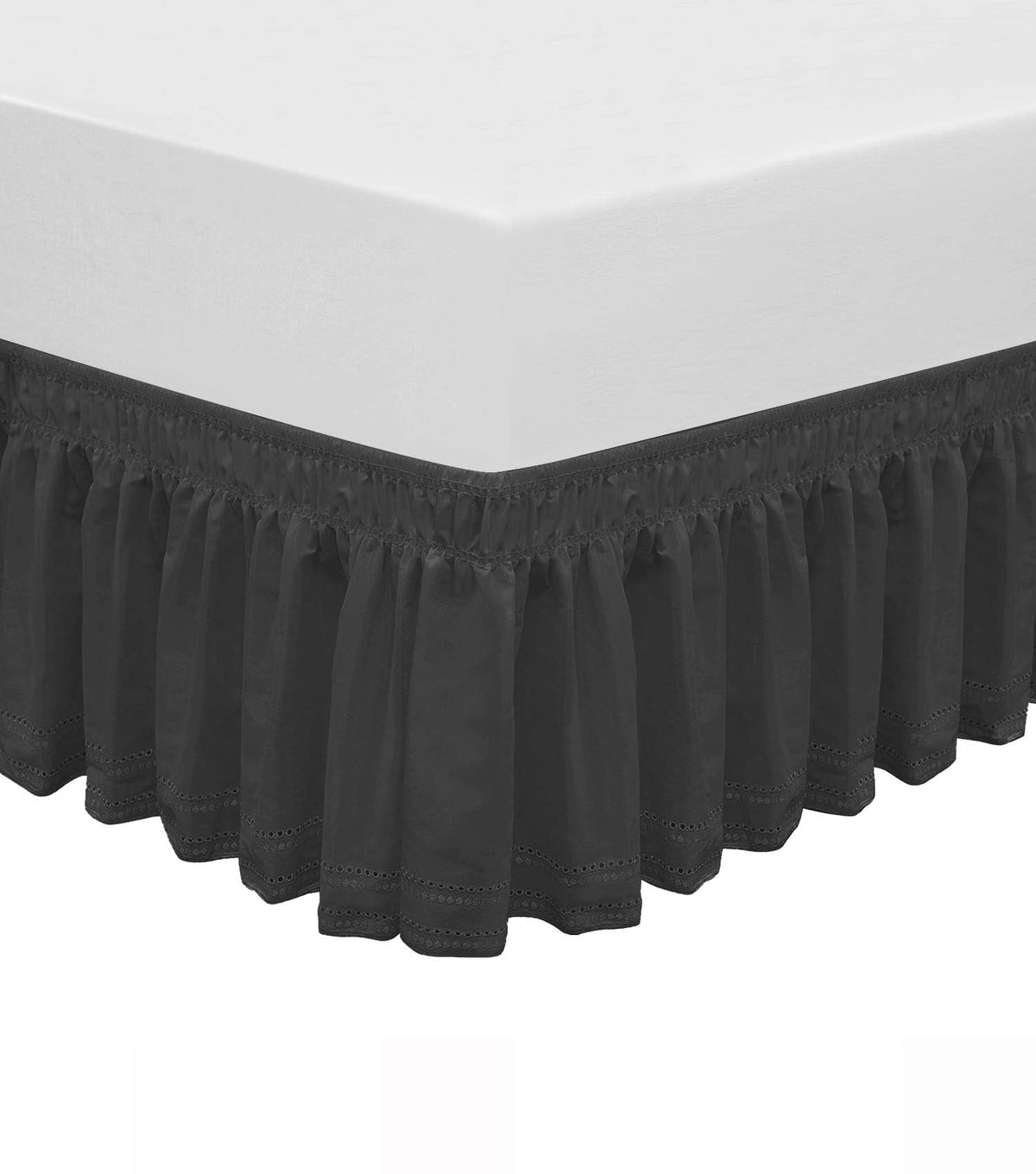 Wrap Around Elastic Eyelet Bed Skirt Dust Ruffle (Ivory, Twin/Full-18 Inch Drop)