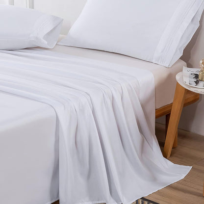 Lirex 2-Pack Twin Size Flat Sheet Set, Ultra-Soft Brushed 1800 Microfiber, Breathable & Wrinkle-Free, Machine Washable (White)