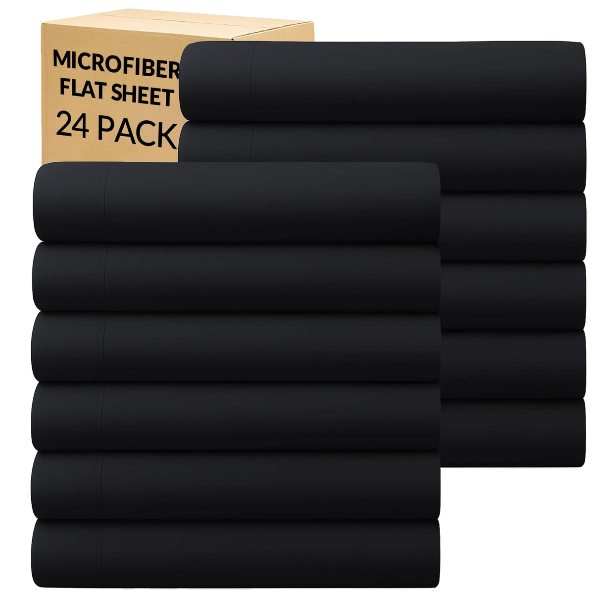 GOLD TEXTILES Queen Flat Sheet 6 Pack – Brushed Microfiber Top Sheets for Home, Hotel & Hospitality – Soft, Durable & Shrink-Resistant Flat Sheets, Easy-Care Bedding (6, Black, Queen)