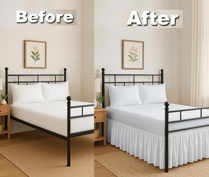 Ruffled Bed Skirt Split Corners with Platform, Tailored Fit Hotel Quality Wrinkle Free Ultra-Soft Microfiber Dust Ruffle, Upto 16 Inch Drop, Queen, White