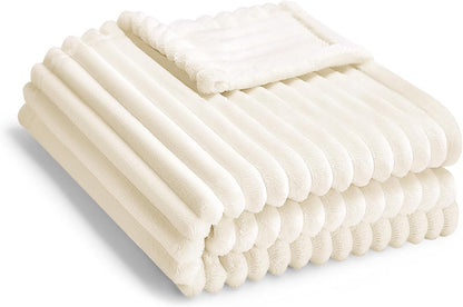 Soft Fleece Baby Blanket Ultra Cozy Baby Blankets for Boys Girls Warm and Lightweight Infant Toddler Newborn Receiving Gift with Reversible Stripes for Crib Stroller, 30x40 Inch, Cream