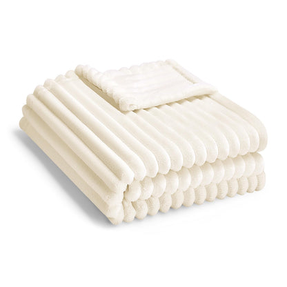 Soft Fleece Baby Blanket Ultra Cozy Baby Blankets for Boys Girls Warm and Lightweight Infant Toddler Newborn Receiving Gift with Reversible Stripes for Crib Stroller, 30x40 Inch, Cream