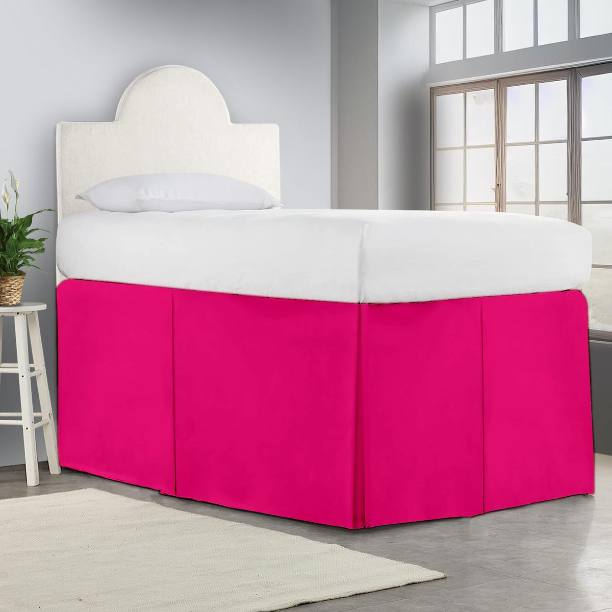 Crown Collection Full XL 32" Inch Drop Long Dorm Bed Skirt, Split Corner & Box Plated College Dorm Room Bed Skirts, Split Corner, Easy Care, No Wrinkle Microfiber Bed Skirt