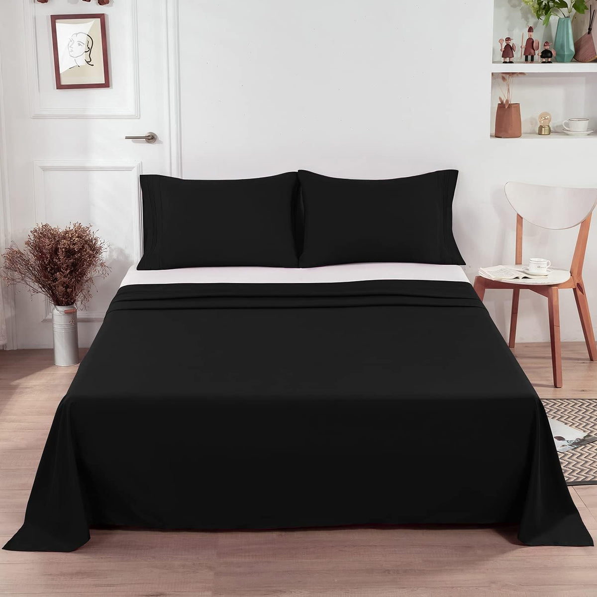 Lirex Twin Flat Sheet, Top Sheet for Bed - 1800 Microfiber, Soft & Breathable, Hotel Quality Flat Sheet, Black