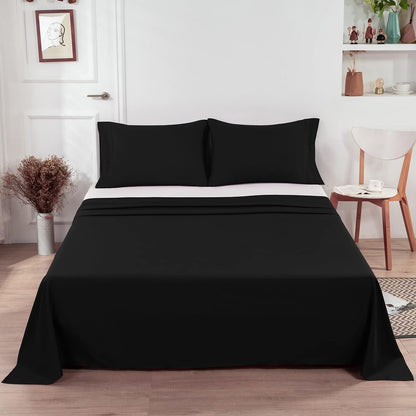 Lirex Twin Flat Sheet, Top Sheet for Bed - 1800 Microfiber, Soft & Breathable, Hotel Quality Flat Sheet, Black