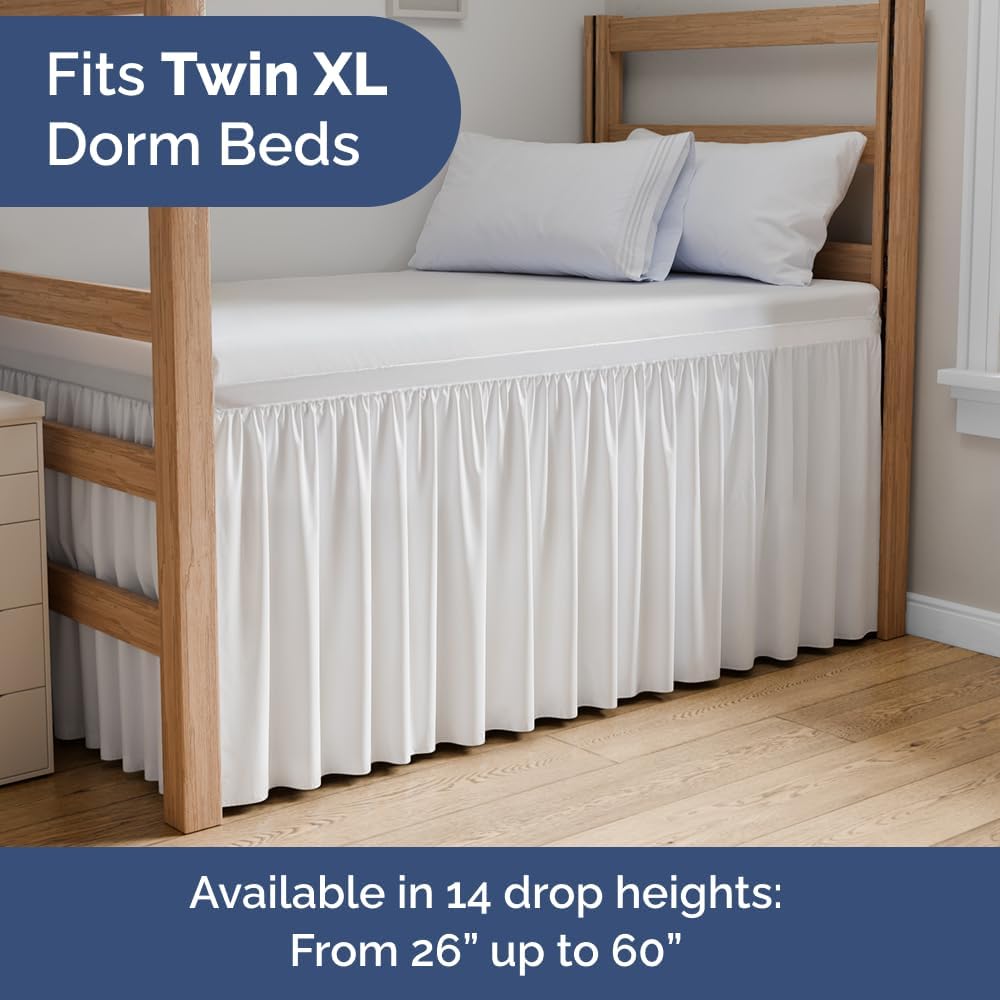 CGK Linens Dorm Room Bed Skirt Twin XL - Dorm Room Essentials - 42" White