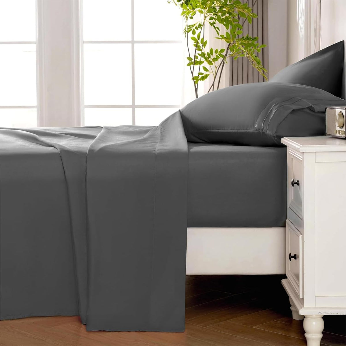 ROSE&RISY 6-Pack Twin Flat Sheets, Bulk Ultra Soft Microfiber Bedding, Cooling & Breathable Top Flat Sheet, Fade & Shrink Resistant & Easy Care Hotel Quality (Dark Grey, Twin Size)