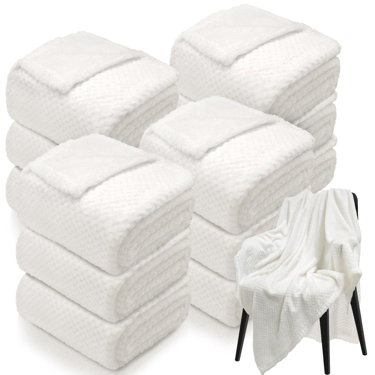 4 Pack Fleece Throw Blankets 50x60 Inches - 270 GSM Ultra Soft Plush Flannel for Bed Couch Sofa, Lightweight Warm 3D Waffle Texture, No Shedding No Pilling All Season Throw (Gray)