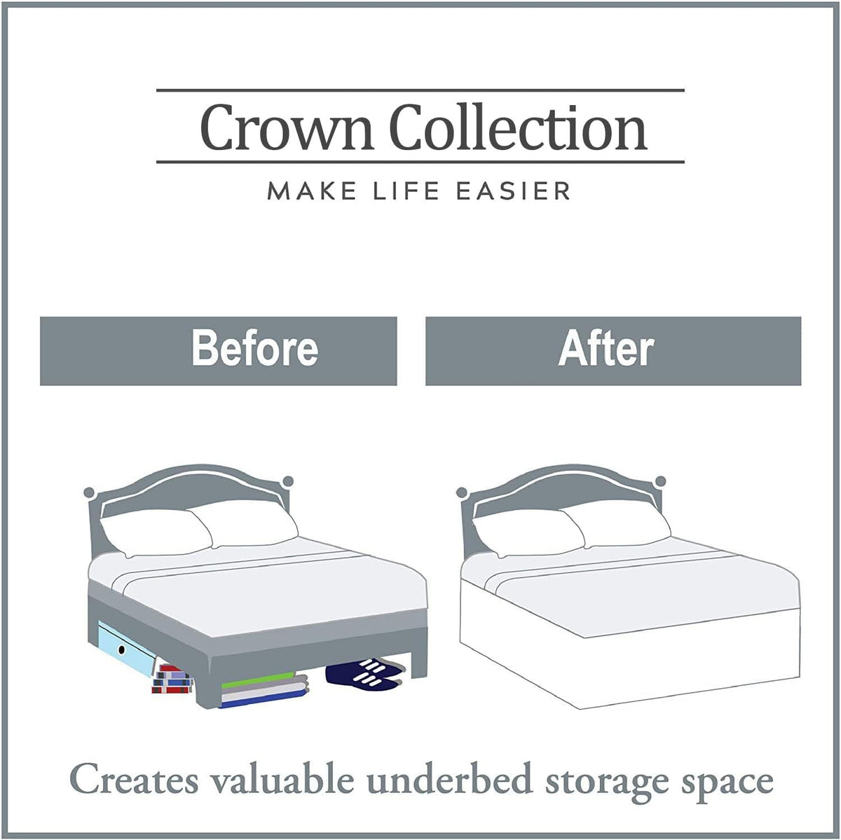 Crown Collection Full XL 32" Inch Drop Long Dorm Bed Skirt, Split Corner & Box Plated College Dorm Room Bed Skirts, Split Corner, Easy Care, No Wrinkle Microfiber Bed Skirt