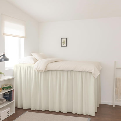 Krishna Dorm Bed Skirt, 100% Microfiber College Bed Skirt Ruffle with Split Corners, Twin XL 32 Inch Drop, White
