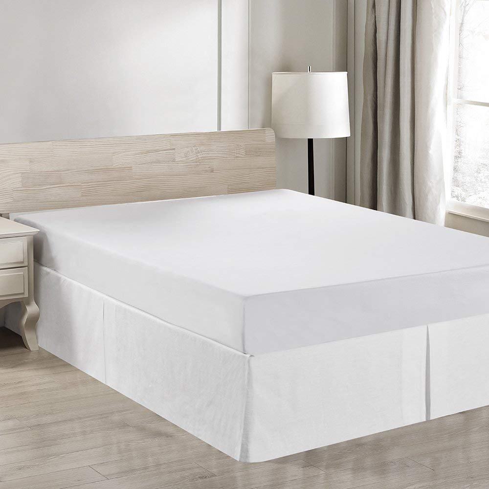 Simple&Opulence Belgian Linen Bed Skirt with Classic 14 inch Tailored Drop Dust Ruffle, Easy Fit Breathable Premium Natural Flax- Basic Linen, Queen