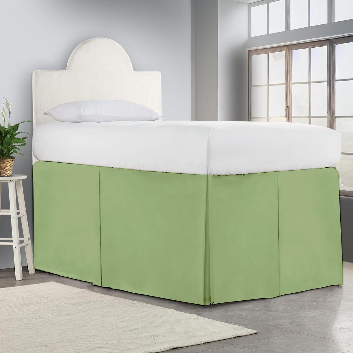 Crown Collection Full XL 32" Inch Drop Long Dorm Bed Skirt, Split Corner & Box Plated College Dorm Room Bed Skirts, Split Corner, Easy Care, No Wrinkle Microfiber Bed Skirt