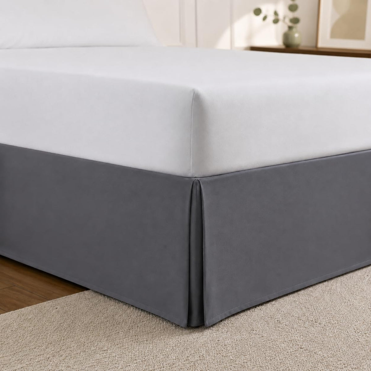 Cathay Home Queen Bed Skirt, 14" Drop Dust Ruffle, Blue Fog