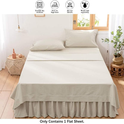 BISELINA Linen Sheet French Flax Flat Sheet Only 55% Euro Flax 45% Cotton Basic Style Solid Color Soft Breathable Farmhouse Top Sheet 1-Piece (Full, Linen)