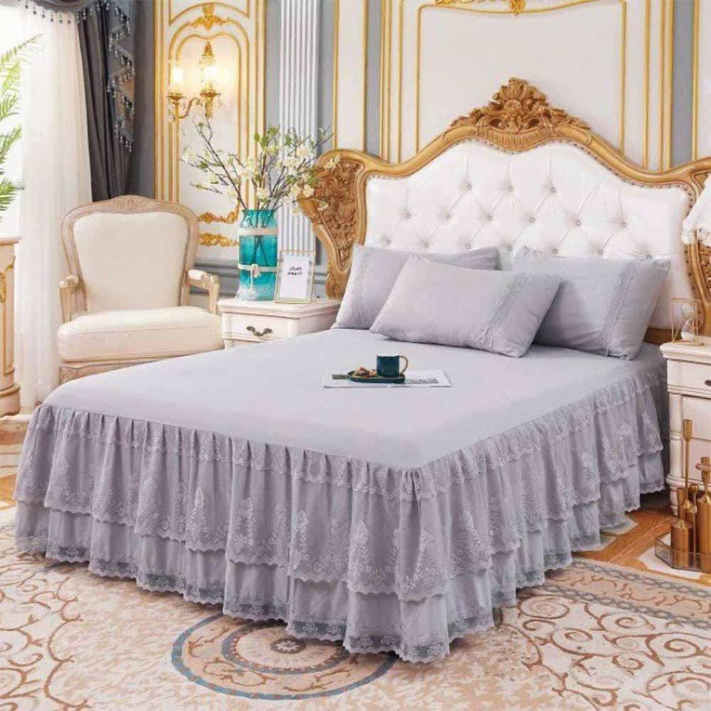 Double Lace Bed Skirt for Full Bed - 17in. Drop, Easy Fit Ruffle Bedskirt Wrap Around Bed Skirt, Anti Wrinkle & Fade Resistant