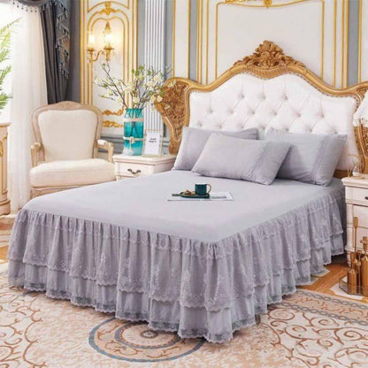 Double Lace Bed Skirt for Full Bed - 17in. Drop, Easy Fit Ruffle Bedskirt Wrap Around Bed Skirt, Anti Wrinkle & Fade Resistant