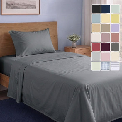 LANE LINEN Queen Sheets 100% Organic Cotton 4pc Percale Cooling - White