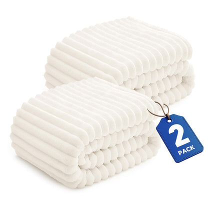 BEDELITE Ribbed Fleece Throw Blanket for Couch, Cream, 50"x60"